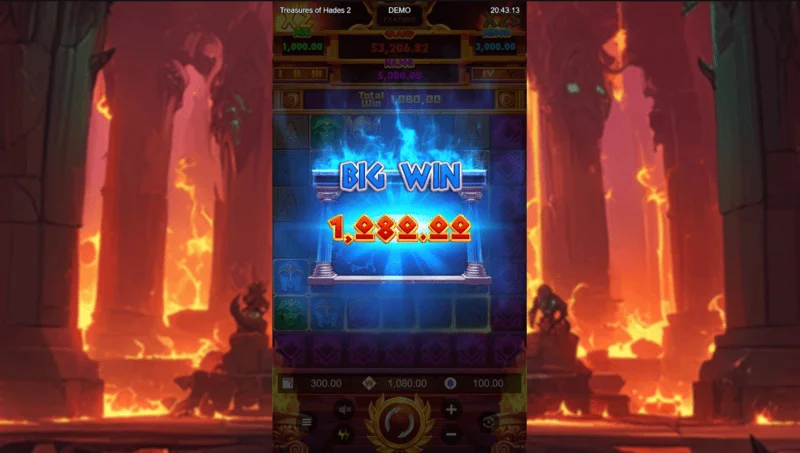 Treasures of Hades 2 — a big win on an expanded 7×7 grid in the slot from Rectangle Games